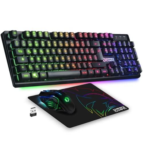 EMPIRE GAMING - Armor RF800 Wireless Wiederaufladbare Gaming Tastatur und Maus Set QWERTZ (DE-Layout) -Tastatur 2,4GHz RGB - Maus 4800 DPI mit Mauspad - PC PS4 PS5 Xbox One/Serie Mac - Schwarz von EMPIRE GAMING