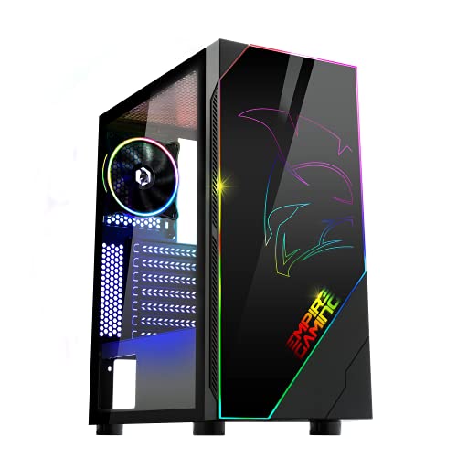 EMPIRE GAMING – PC Gehäuse Spartan ARGB mittelgroßer Gehäuseturm ATX – Fassade mit LED Hintergrundbeleuchtung und Seitentür aus Sicherheitsglas – 1 Ventilator LED RGB adressierbar 120 mm von EMPIRE GAMING