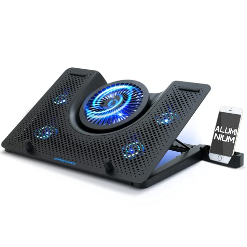 EMPIRE GAMING - Turboost Aluminium Kühler für Gamer Laptop - Kühlung Pad kompatibel mit 12 bis 17 Zoll-5 - leise Ventilatoren-5 ergonomisch einstellbare Höhen-Blaue LED-USB von EMPIRE GAMING