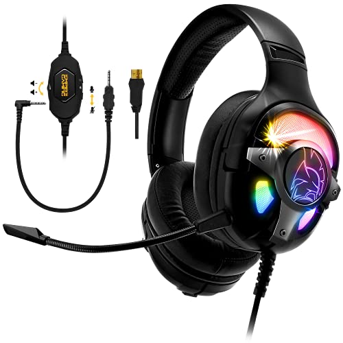 EMPIRE GAMING – WarCry G-W10 RGB-Gaming-Headset - 7.1 Virtual Surround Sound einschließlich Software geräuschlos -PS4, PS5, Xbox One/Series, PC, MAC - Fernbedienung – Abnehmbares Mikrofon von EMPIRE GAMING