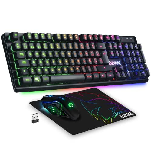 Empire Gaming - Armor RF800 Teclado y Ratón Para Gamer, wiederaufstellbar, QWERTY (Layout Español) Con Mouse Pad – RGB Wireless 2,4 GHz Keyboard – 4800 DPI Maus – PC PS4 PS5 Xbox One/Series Mac – von EMPIRE GAMING