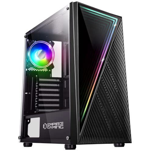 Empire Gaming – PC-Gehäuse Gamer Crystal – ARGB Mittelgroßer Tower ATX, Micro ATX und ITX – 3D-Spiegel-Effekt – Lüfter RGB adressierbar 1 x 120 mm 3 Pin/ 5 Volt LEDs und 1 x 120 mm Standard – Schwarz von EMPIRE GAMING