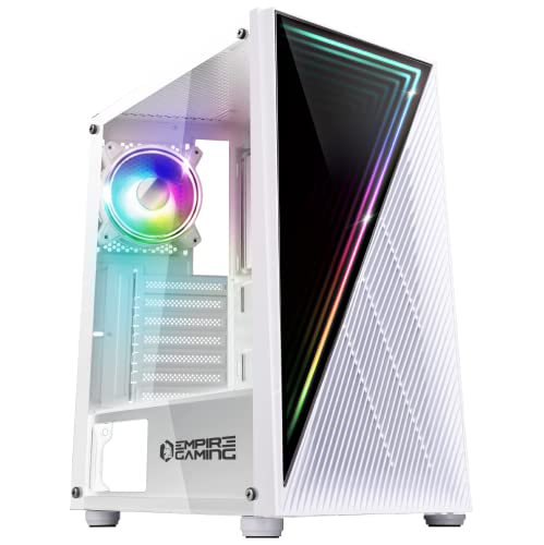 Empire Gaming – PC-Gehäuse Gamer Crystal – ARGB Mittelgroßer Tower ATX, Micro ATX und ITX – 3D-Spiegel-Effekt – Lüfter RGB adressierbar 1 x 120 mm 3 Pin/ 5 Volt LEDs und 1 x 120 mm Standard – Weiß von EMPIRE GAMING