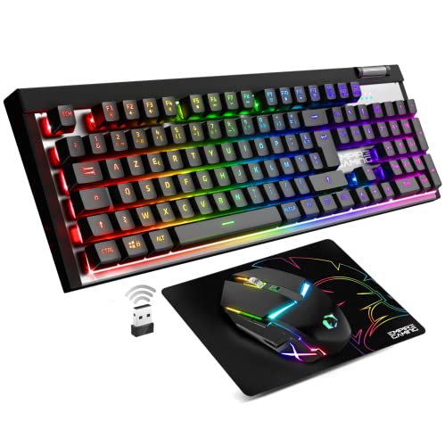 Empire Gaming - Pack Armor RF358 Sans Fil - Clavier Gaming Wireless 2.4 GHz AZERTY (Layout Français) RGB - Souris Gamer Sans Fil 2400 DPI - Tapis de Souris - PC PS4 PS5 Xbox One/Series von EMPIRE GAMING