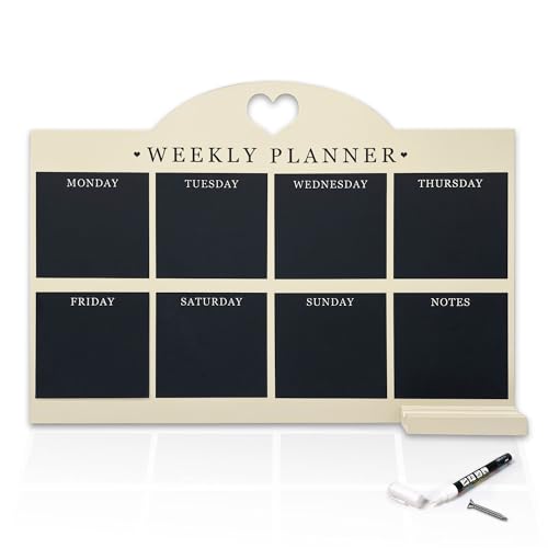 Empire Weekly Planner and Menu Board for Kitchen, Work Planner Blackboard, Wall Mounted Daily Planner with Pen, to Do List, Dry Erase Meal Planner with White Cloth for Office & Home (Large, Cream) von EMPIRE TRADING & COMMERCE