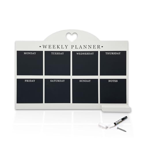 Empire Weekly Planner and Menu Board for Kitchen, Work Planner Blackboard, Wall Mounted Daily Planner with Pen, to Do List, Dry Erase Meal Planner with White Cloth for Office & Home (Standard, White) von EMPIRE TRADING & COMMERCE