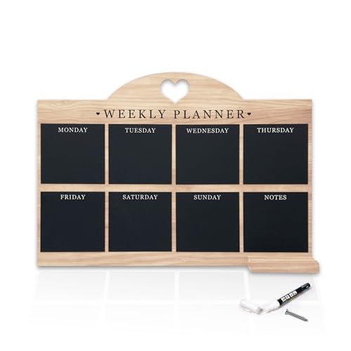 Empire Weekly Planner and Menu Board for Kitchen, Work Planner Blackboard, Wall Mounted Daily Planner with Pen, to Do List, Dry Erase Meal Planner with White Cloth for Office & Home (Standard, Wood) von EMPIRE TRADING & COMMERCE