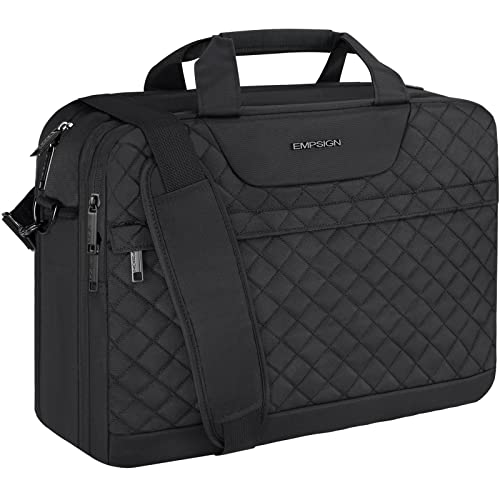 EMPSIGN Laptop Tasche 17 Zoll Laptoptasche für Herren Damen, Wasserdicht Erweiterbare Bussiness Aktentasche Notebooktasche Tablet Tasche Schulter Umhängetasche-Schwarz von EMPSIGN