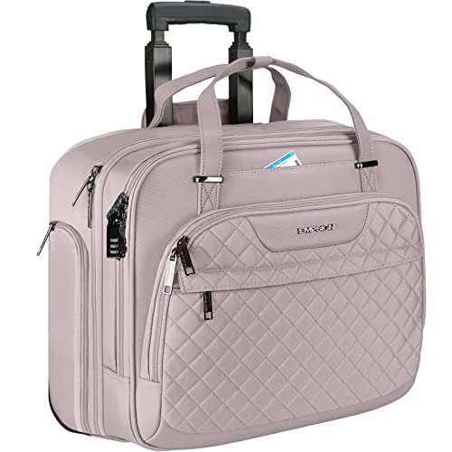 EMPSIGN Trolley Business Rolling Laptop mit Rädern, Rolling Laptoptasche für Frauen passt bis zu 15.6 Zoll Laptop Aktentasche auf Rädern, Wasserabweisende, mit RFID Taschen, Rosa von EMPSIGN