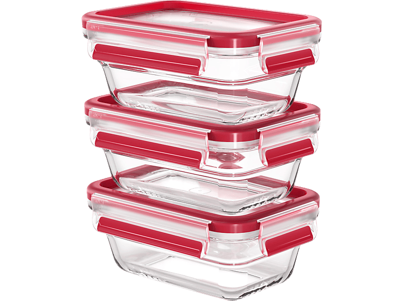 EMSA N10501100 Clip & Close Glas 3-tlg. Frischhaltedose Transparent/Rot von EMSA