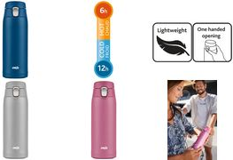 emsa Isolier-Trinkflasche TRAVEL MUG LIGHT, 0,4 L., blau schlankes und sehr leichtes Design, Einhandbedienung, 100% - 1 Stück (3110600590) von EMSA