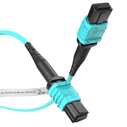 EMSECKO MPO zu MPO Glasfaserkabel 7M, 8 Adern, Buchse Typ B, OM3 Multimode Glasfaser Patch Kabel, LSZH MPO-MPO Patch Kabel für FTTH, QSFP+ Transceiver MTP kompatibles Verkabelungssystem, Aqua von EMSECKO