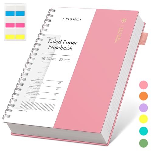 EMSHOI A4-Notizbuch, College, liniert, Spiralblock, 150 Blatt/300 Seiten, 100 g/m², PVC-Einband, Haftnotizen, Tasche, Stiftschlaufe, Lineal, Lesezeichen, liniertes Tagebuch für Damen und Herren, EMSHOI A4-Notizbuch, College, liniert, Spiralblock, 150 Blatt/300 Seiten, 100 g/m², PVC-Einband, Haftnotizen, Tasche, Stiftschlaufe, Lineal, Lesezeichen, liniertes Tagebuch für Damen und Herren, von EMSHOI