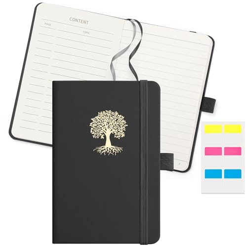 EMSHOI A6-Notizbuch für Damen und Herren, kleines Mini-Notizbuch, niedliches Taschenbuch, 100 g/m² Papier, 160 nummerierte Seiten, Notizbuch, Leder, Hardcover, liniertes Tagebuch für Arbeit Schreiben von EMSHOI