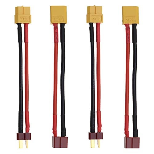 EMSea 4 Stück XT60 auf T-Stecker Kabel XT60 Buchse auf T Stecker Stecker & XT60 Stecker auf T Stecker Buchse Adapterkabel 14AWG 10cm RC Zubehör von EMSea