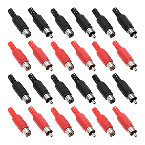 EMSea 40 STÜCKE Solder Cinch Stecker Adapter Audio Video Stecker Ersatz Cinch Stecker Und Buchse Stecker Jack (10 Rot/Schwarz Stecker & 10 Rot/Schwarz Buchse) von EMSea