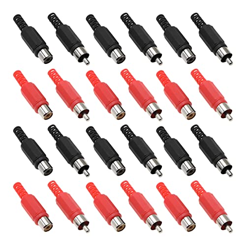EMSea 40 Stück Löt-Cinch-Stecker-Adapter, Audio-Video-Anschluss, Ersatz-Cinch-Stecker und Buchse (10 rot/schwarze Stecker und 10 rot/schwarze Buchse) von EMSea