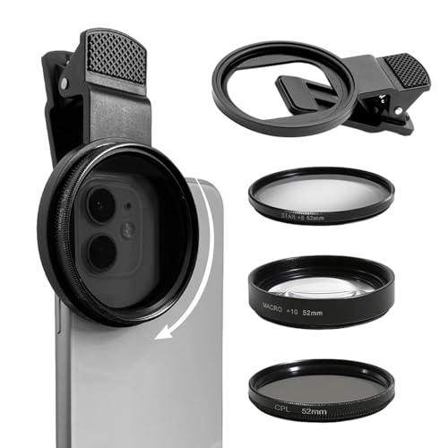 EMVANV 52 mm 3-in-1 Handy-Objektivfilter-Set, CPL + Makro + Sternlinsen, universelles Clip-on-Handyobjektiv, schwarz, optisches Glas EMVANV 52 mm 3-in-1 Handy-Objektivfilter-Set, CPL + Makro + Sternlinsen, universelles Clip-on-Handyobjektiv, schwarz, optisches Glas von EMVANV