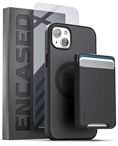 ENCASED 3 in 1 Set für iPhone 14 Hülle mit Wallet Kartenhalter und Displayschutzfolie (Schwarz) Kompatibel mit MagSafe von ENCASED