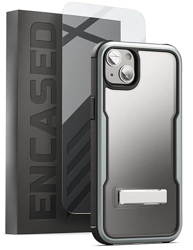 ENCASED Exos-Armor Schutzhülle für iPhone 14, mit Metallständer und Displayschutzfolie (Aluminiumrahmen und Ständer), Gunmetal von ENCASED