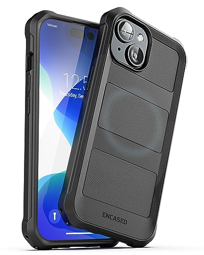 ENCASED Kompatibel mit iPhone 16 Hülle mit integriertem Displayschutz, militärischer Schutz mit 360-Grad-Rundumabdeckung (iPhone 15), Schwarz von ENCASED