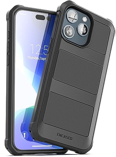 ENCASED Kompatibel mit iPhone 16 Hülle mit integriertem Displayschutz, militärischer Schutz mit 360-Grad-Rundumabdeckung (iPhone 15 Pro), Schwarz von Encased