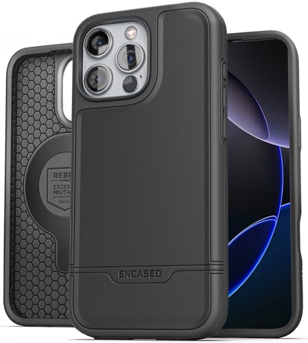 ENCASED Magnetic Rebel Armor für iPhone 16 Pro Max Hülle, kompatibel mit MagSafe | Ultra-schützende, robuste Handyhülle, Hartschalen-Hybrid mit stoßfester TPU-Schicht [Militärqualität] Schwarz von ENCASED