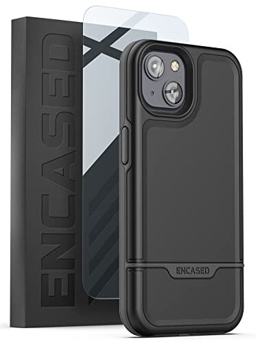 ENCASED [Mil-Spec Rebel Series Designed for iPhone 14 Plus Case with Tempered Screen Protector, Ultra Shockproof Military Grade [3 Ft Drop Rated] Dual Hybrid Heavy Duty Rugged Phone Cover (Black) von ENCASED