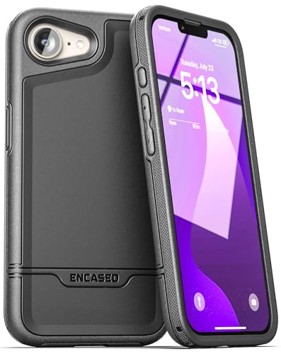 Encased Stoßfeste Hülle, kompatibel mit iPhone 16e, ultra-schützende, robuste magnetische Handyhülle, Rebel-Serie (iPhone 16e), Schwarz von Encased