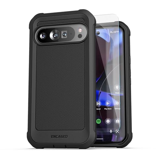 ENCASED Schutzhülle für Google Pixel 9 Pro XL 17,3 cm (6,8 Zoll), Falcon Shield, zweilagig, strapazierfähig, mit Displayschutzfolie aus gehärtetem Glas, Schwarz von ENCASED