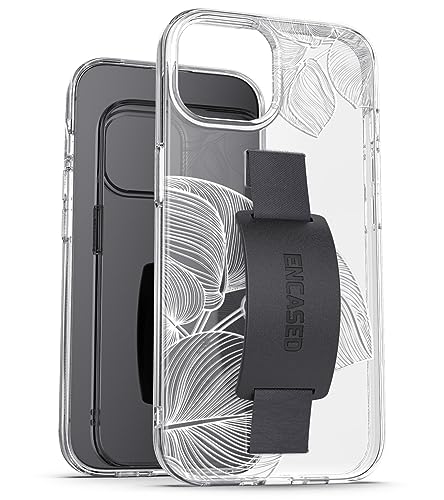 ENCASED Schutzhülle mit Fingerschlaufen, entworfen für iPhone 15 Pro Max (2023), transparente Handschlaufe, Handyhülle mit weicher Silikon-Griffhalterung (Lace Leaf) von ENCASED