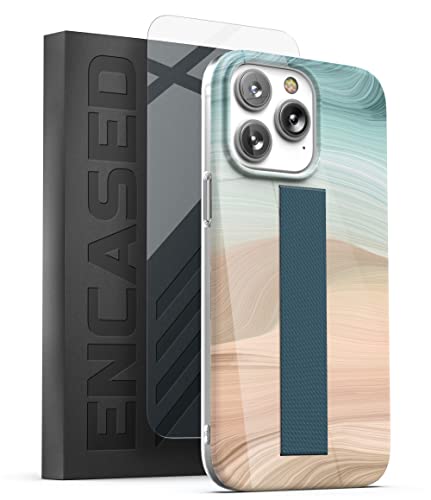 ENCASED Schutzhülle mit Handschlaufe für iPhone 14 Pro Max mit Fingerschlaufe und Displayschutzfolie aus gehärtetem Glas (beruhigender Ozean) von ENCASED