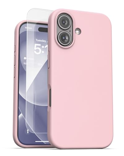 ENCASED Silikonhülle für iPhone 16 mit Displayschutzfolie [Silk-Touch] Magnetgriffabdeckung, kompatibel mit MagSafe (Hellrosa) von ENCASED