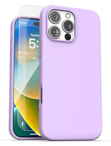 ENCASED Soft Touch Schutzhülle für iPhone 16 Pro Max, Silikon, mit Displayschutzfolie (MagSafe-kompatibel), schlanke, glatte Haptik, Handyhülle für Damen, Violett von ENCASED