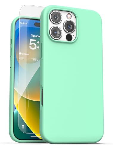 ENCASED Soft Touch für iPhone 16 Pro Max Silikonhülle mit Displayschutzfolie (MagSafe-kompatibel), schlanke, glatte Haptik, Handyhülle für Mädchen, Minzgrün von ENCASED