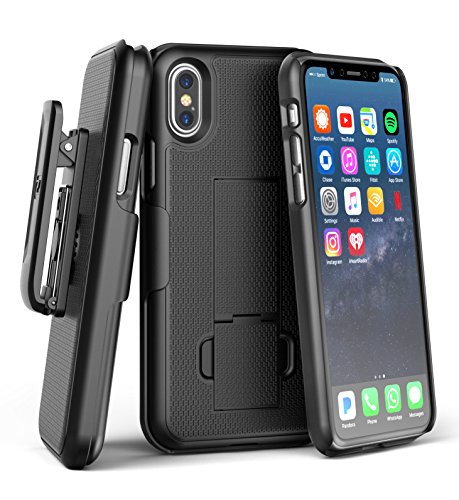 ENCASED iPhone X Belt Clip Case & Screen Protector, Slim Fit Holster Shell Combo (w/Rubberized Grip Finish) for Apple iPhone X (Black) von ENCASED