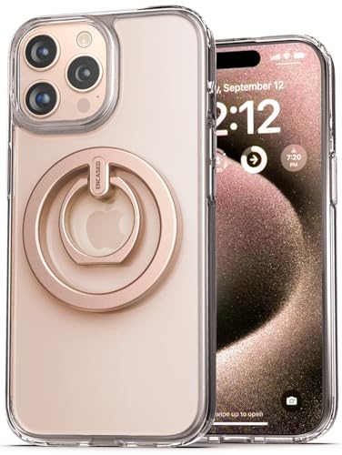 Encased 2-in-1-Schutzhülle, entworfen für iPhone 15 Pro, mit Ring-Telefonhalterung, magnetische Fingerschlaufe mit Ständer (Metall-Ständergriff), transparent/Gold, kompatibel mit MagSafe (15-Pro 6,1 von Encased