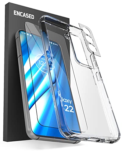 Encased 360 Schutz für Samsung Galaxy S22 Clear Hülle mit Displayschutzfolie Panzerglas + Kamera Objektivschutz, 3 Stück Schutzhülle Telefon Kit (Klar) von ENCASED