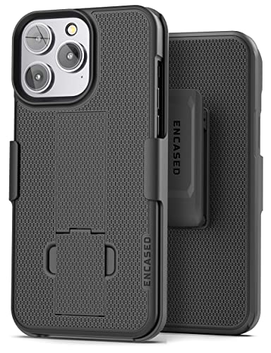 Encased DuraClip Holster für iPhone 14 Pro Hülle mit Gürtelclip und Ständer (mattschwarz) von ENCASED