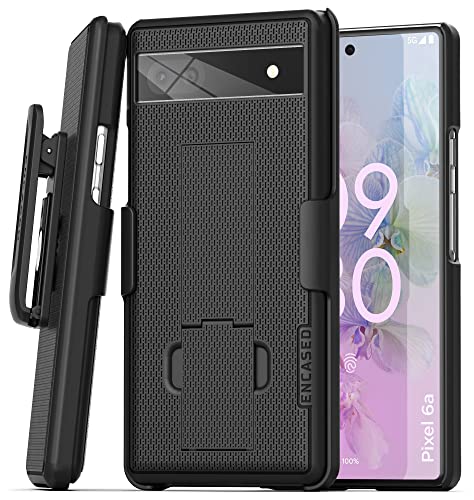 Encased DuraClip Schutzhülle mit Gürtelclip für Pixel 6a (Slim Fit), Handy-Holster mit Ständer, Schwarz (Google Pixel 6a) von ENCASED
