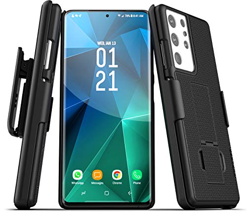 Encased DuraClip Schutzhülle mit Gürtelclip für Samsung Galaxy S21 Ultra (2021), schmal, mit Holster, Schwarz von ENCASED