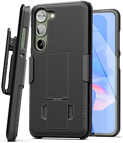 Encased DuraClip Schutzhülle mit Gürtelclip für Samsung Galaxy S23, mit Handy-Holster und Ständer, mattes Schwarz von ENCASED