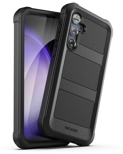 Encased Falcon Entworfen für Samsung Galaxy A15 5G Hülle mit gehärtetem Glas Displayschutzfolie, Ganzkörper-Schutzhülle (Schwarz) von ENCASED