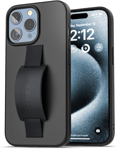 Encased Fingerschlaufen-Hülle, entworfen für iPhone 15 Pro Max (2023), Handschlaufe, Griffabdeckung mit Soft-Touch-Silikon-Handyhalterung, Schwarz von ENCASED