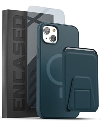 Encased MAG SlimShield Schutzhülle für iPhone 14 mit magnetischem Kartenhalter und Displayschutzfolie - Kompatibel mit MagSafe, Wallet mit Ständer (3-in-1) Blau von ENCASED