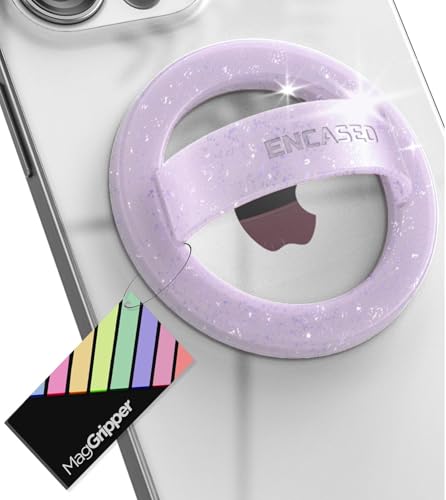 Encased Magnetische Handy-Halterung (kompatibel mit MagSafe), dünner Silikon-Fingerschlaufenring für iPhone (violetter Glitzer) von ENCASED