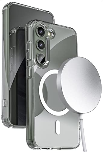 Encased Magnetische Hülle mit kabellosem Ladegerät - Entworfen für Samsung Galaxy S23 Schutzhülle, kompatibel mit MagSafe - Crystal Clear (S23 6,1 Zoll 2023) von ENCASED