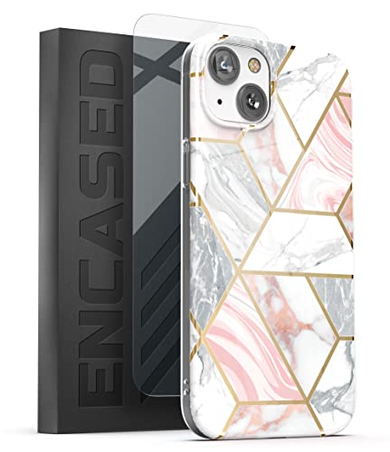 ENCASED Magnetische iPhone 14 Plus Hülle für Frauen mit Displayschutzfolie - Kompatibel mit MagSafe (Geo Marble) von ENCASED