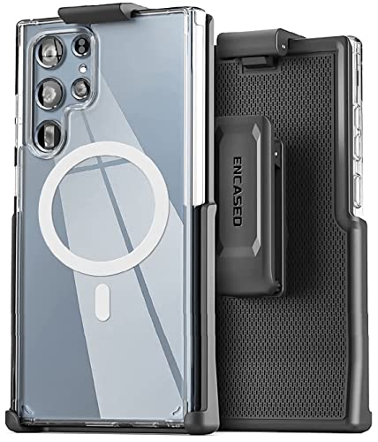 Encased Magnetisches Gürtelgehäuse-Set für Samsung Galaxy S23 Ultra mit Holsterclip – kompatibel mit MagSafe (transparent) (S23 Ultra 6,8 Zoll 2023) von ENCASED