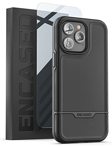 ENCASED Robuste Hülle für iPhone 14 Pro Max mit Displayschutz – Extrem Schützende Dual-Hybrid-Hülle in Militärqualität [Fallgetestet aus 3 m] (Rebel Serie) (Schwarz) von Encased